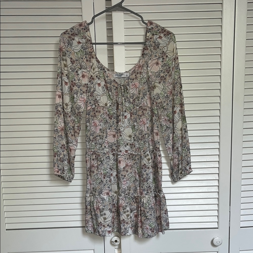 Arizona Cream Floral Sundress 3/4 Sleeve Scoop Neck